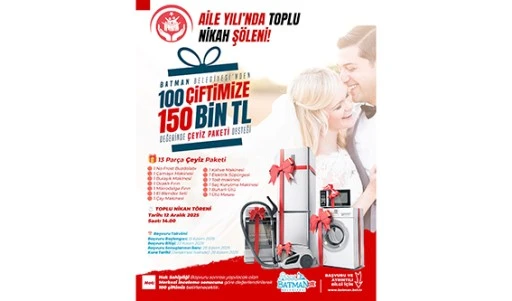 BELEDİYEDEN EVLENECEK &Ccedil;İFTLERE 150 BİN TL DEĞERİNDE DESTEK