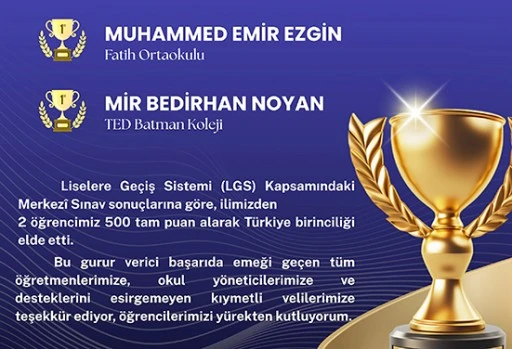 LGS’DE ÇİFTE TÜRKİYE BİRİNCİLİĞİ
