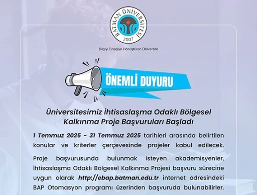 BAT&Uuml;&rsquo;DEN İHTİSASLAŞMA ODAKLI PROJE DUYURUSU